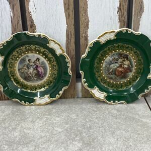 Mitterteich Ashtray Bavaria Germany Porcelain Small Plate 5 3/4” Green Set Of 2